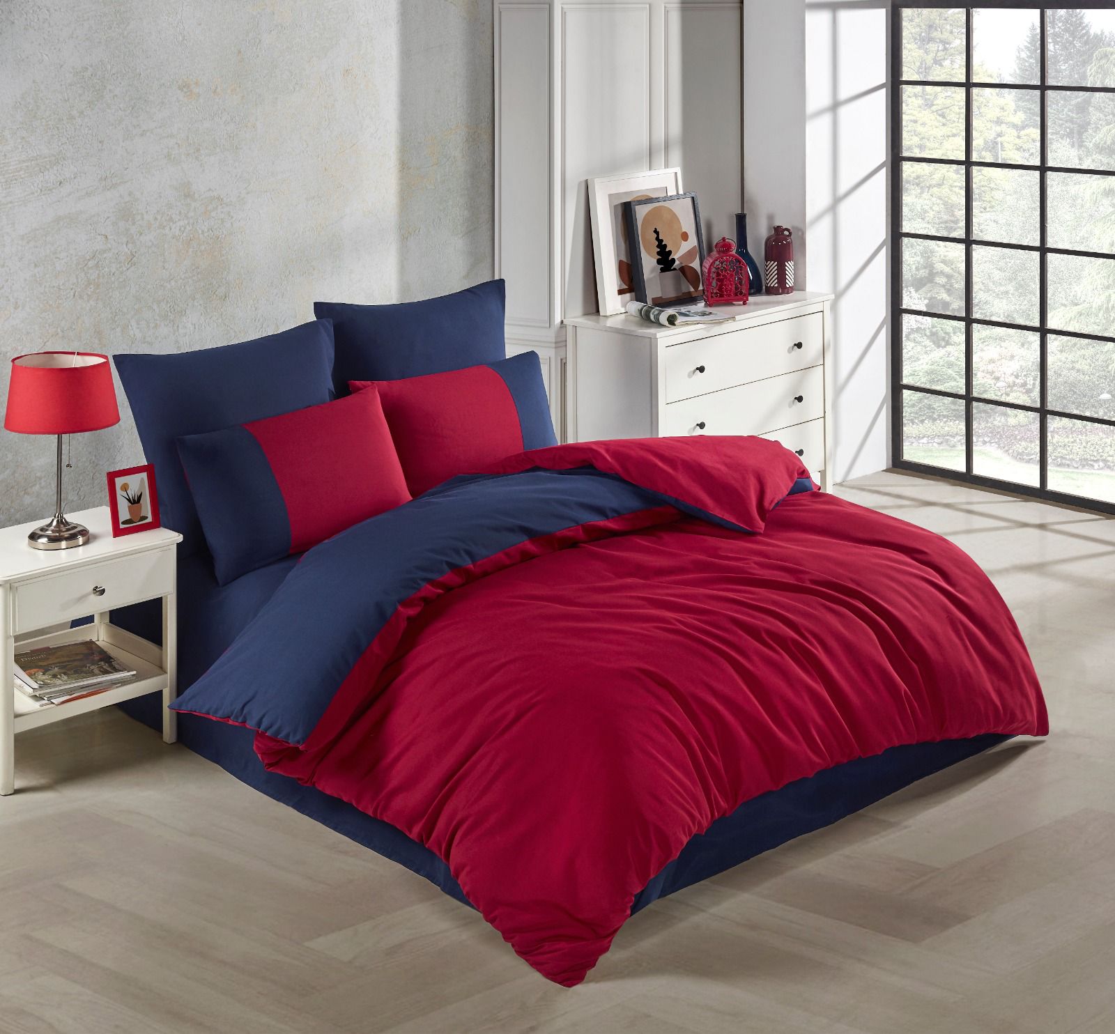 Çift Kişilik Begenal Comfort Nevresim Takımı Bordo-Lacivert