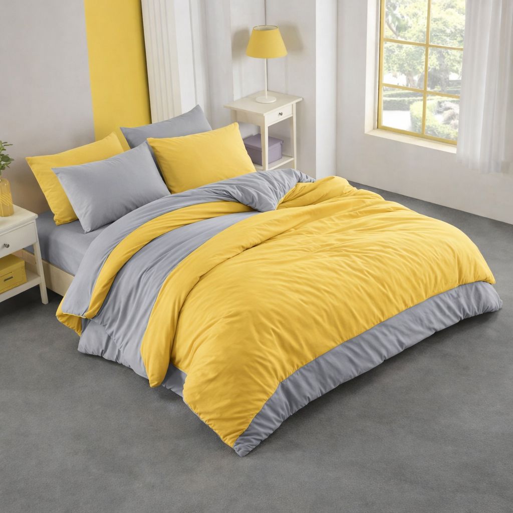 Çift Kişilik Begenal Comfort Nevresim Takımı Sarı-Gri