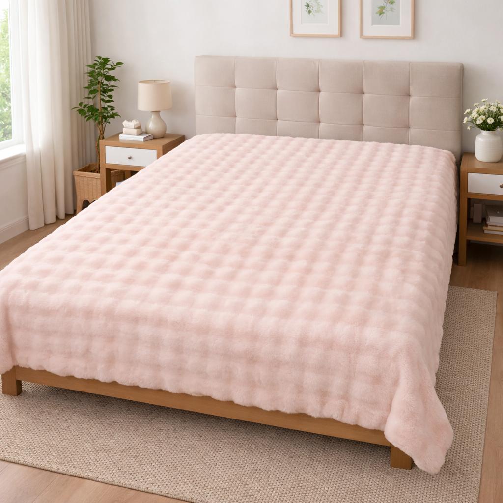 Çift Kişilik Merinos Harmony Vizon Battaniye Pudra