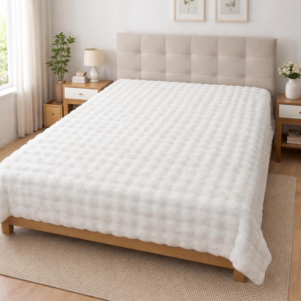 Çift Kişilik Merinos Harmony Vizon Battaniye Beyaz