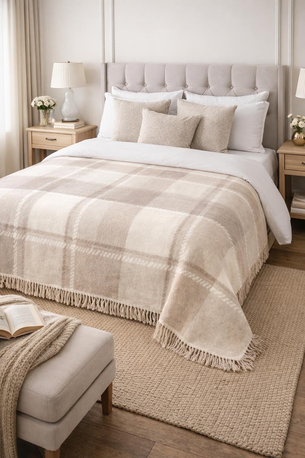 Çift Kişilik Merinos Pamuklu Battaniye Cuadro