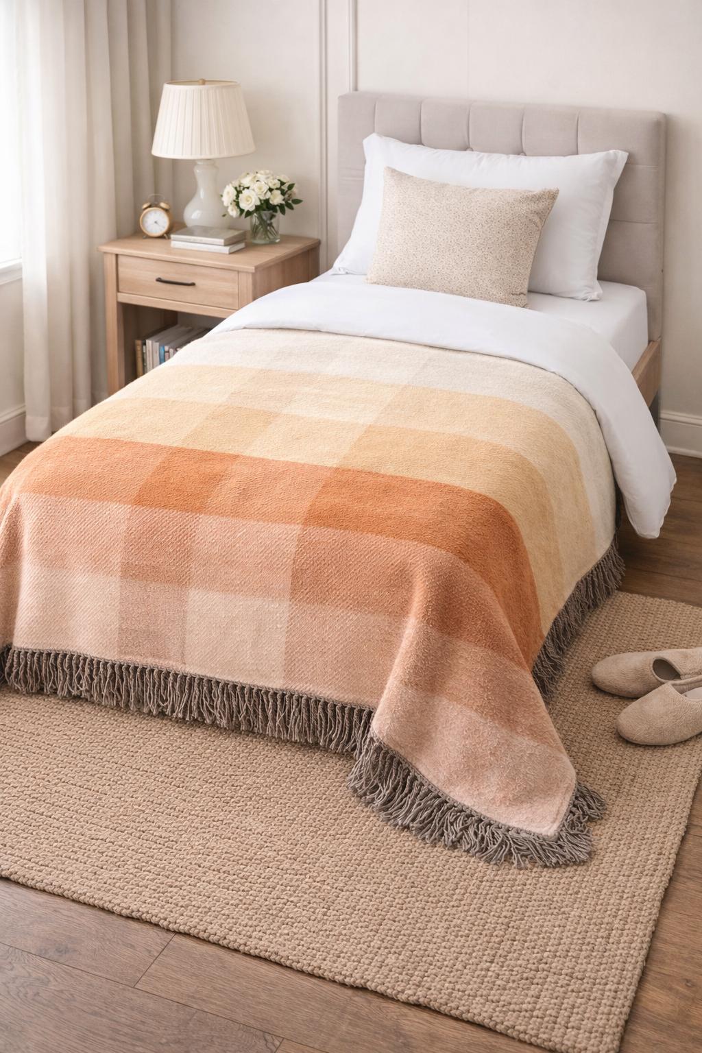 Tek Kişilik Merinos Pamuklu Battaniye Montant Turuncu