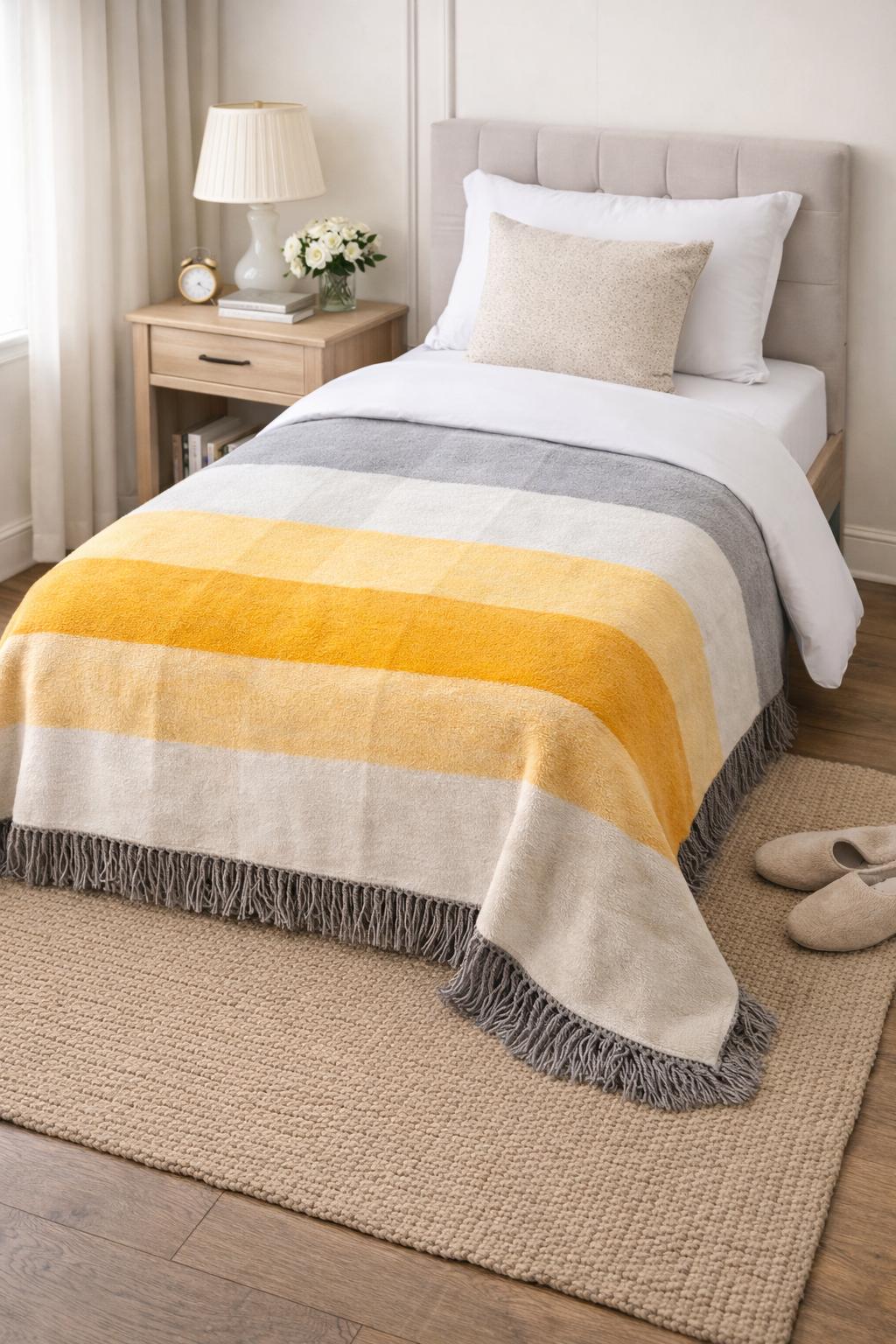 Tek Kişilik Merinos Pamuklu Battaniye Montant Sarı