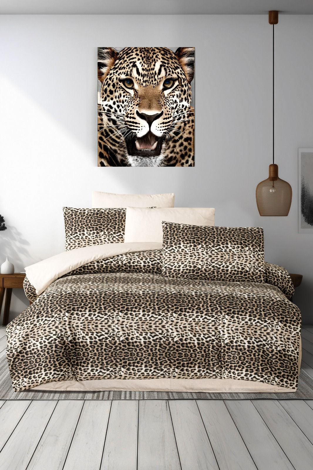 Çift Kişilik Valeria Home Ranforce Light Silikonlu Uyku Seti Leopar