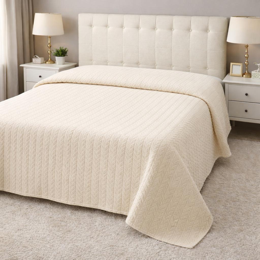 Çift Kişilik Vicuna Home Pike Yatak Örtüsü Krem